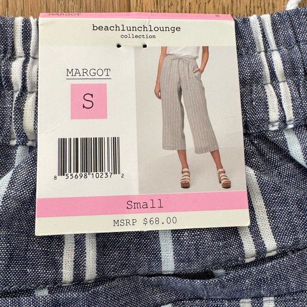 BeachLunchLounge Stripped Cropped Linen Cotton Pants Small - Picture 6 of 6